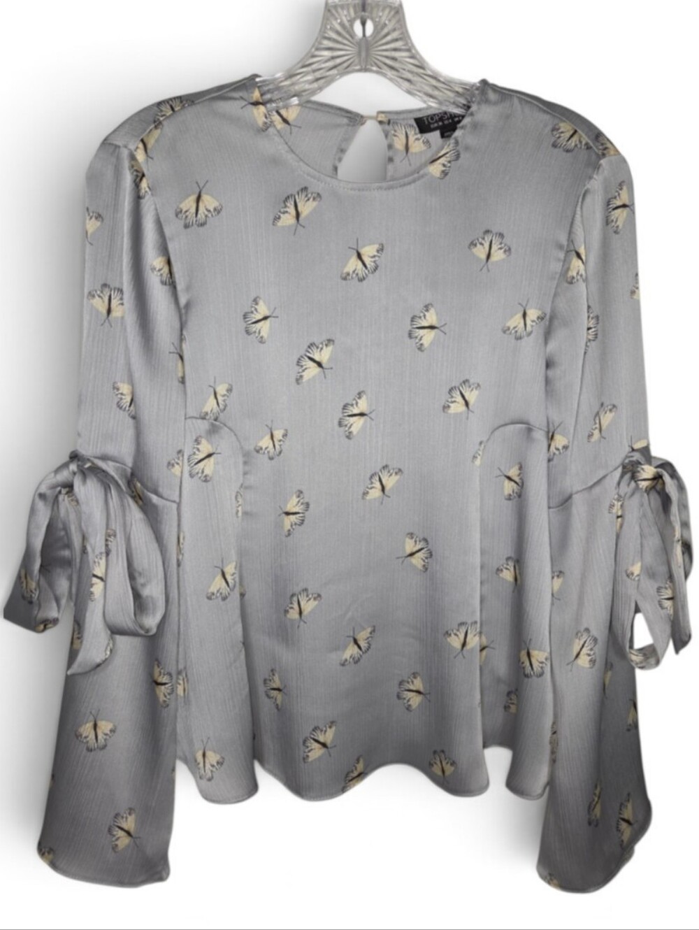 Topshop Light Gray Butterfly Tie-Sleeve Blouse